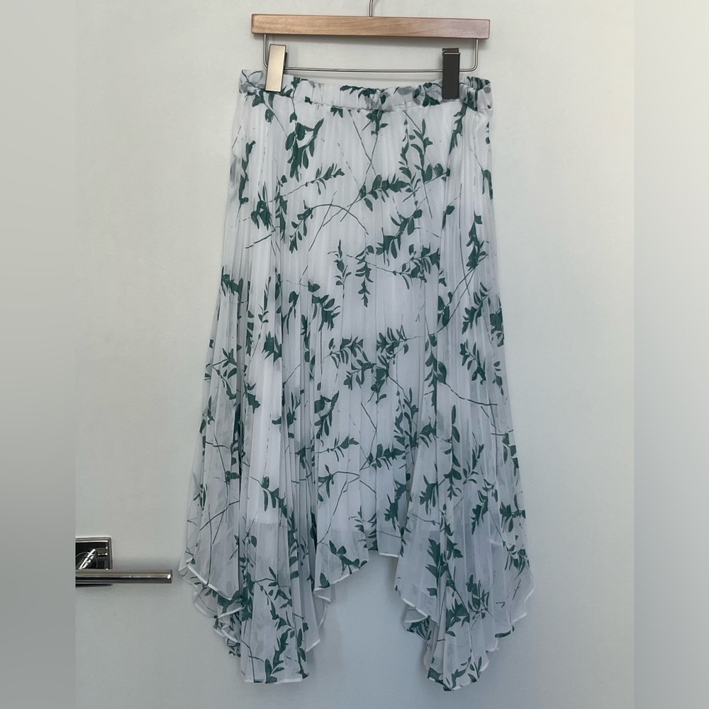 Club Monaco Pleated Midi Skirt - White/Teal